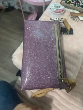 Purple Glitter Crossbody Wristlet Bag